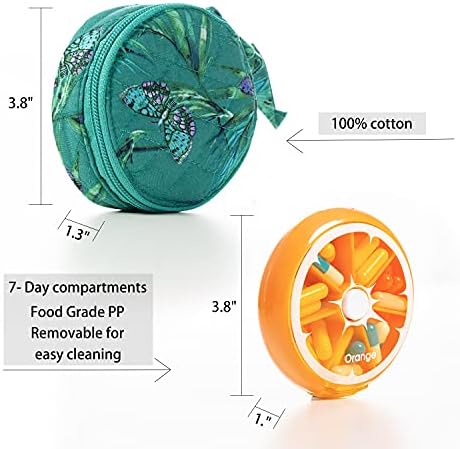 Caixa de organizador de pílula de pílula floral de tecido de algodão acolchoado, caixa de comprimidos de 7 dias BPA grátis, caixa