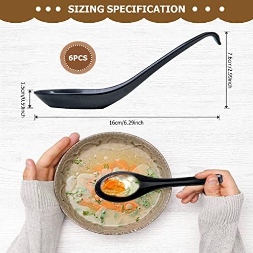 Doerdo 6pcs Sopa colheres de estilo japonês colheres de sopa asiática chinesa com alça longa para mistura de cozinha, assar, cozinhar, preto