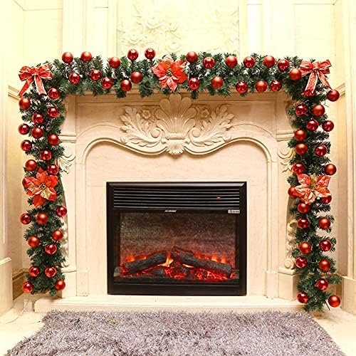 Zypnb Rattan Christmas Wreath Decorações da grinalda de Natal com bola de bowknot para escadas da lareira Porta de parede