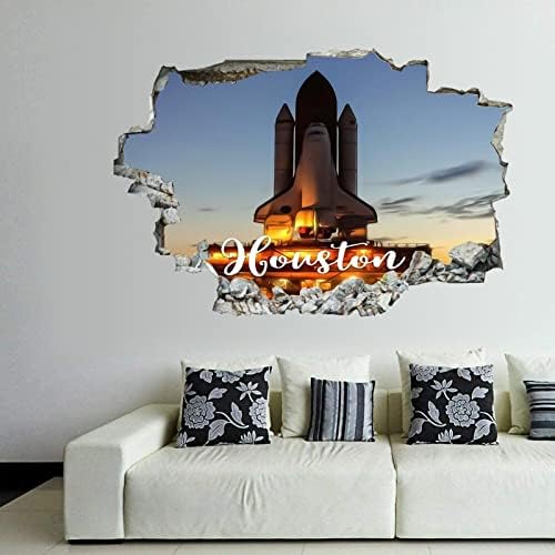 Cocoken American Texas State Houston 3D Auto-adesivo Removável quebra através da parede Vinil adesivos/murais Decalques de arte Adesivos de Houston City View 24 x 16 polegadas Decoração de parede para crianças