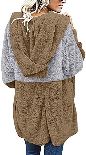 Jaqueta beuu para mulheres, jaqueta de lã Fuzzy Womens Sherpa Casaco Aberto da frente Cardigan Cardigan Outwear com bolsos