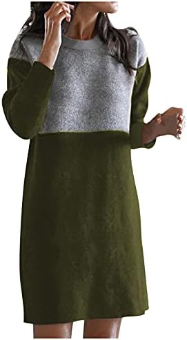 Vestido de suéter DyGuyth para mulheres 2022, elegante vestido de inverno da tripulação de luva longa casual solto vestido de tamanho grande para trabalho de festa
