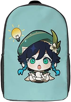 Venti Canvas 3244 Saco escolar de anime 3D com malha de malha unissex Moda preta mochila laptop de viagem de viagem de 17