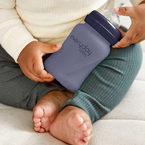 Everyday Baby Baby Baby Bartle Healthy+ Silicone Coated, com função do sensor de calor e teta de silicone anti-cólica, 150 ml, mirtilo