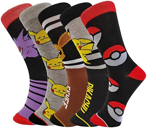 Bycikool Unisex 5 Pacote Meias de novidade Anime engraçado Meias fofas de meias coloridas e estampadas de algodão meias de cartoon meias