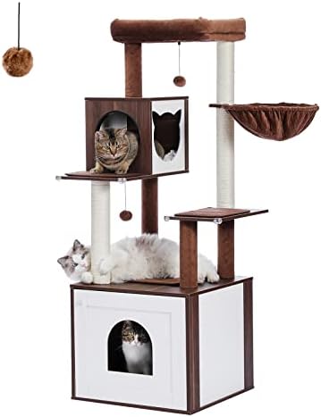PETEPELA Modern Cat Tree Wood Cat Tower com gabinete da caixa de aranha de armazenamento e espaçoso condomínio de gato,