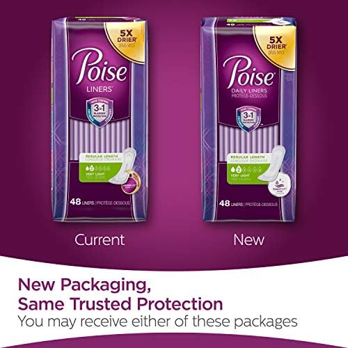 Poise diariamente microliners, forros de calcinha de incontinência, absorção mais leve, longa, contagem de 50