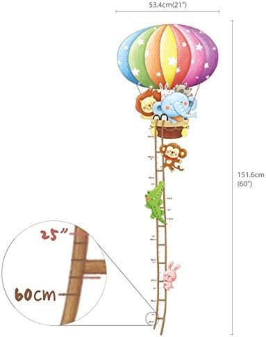 Decowall DA-1606N1506C Animal Hot Air Balloon Altura do balão de crescimento e biplanos Adesivos de parede de biplanes Decalques