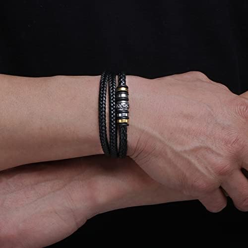 Pulseira de couro para homens pulseira de couro de várias camadas com fecho de pulseira de pulseira inspiradora pulseira