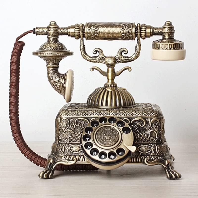 Jgqgb metal vintage antigo telefone antiquado telefone fixo fixo com mostrador rotativo para decoração de escritório em casa