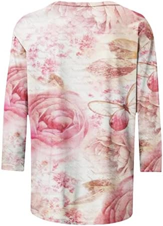 Tops florais para mulheres-3/4 de manga T camisetas para mulheres t-shirt t-shirt Mangas de comprimento médio blusa o pescoço casual