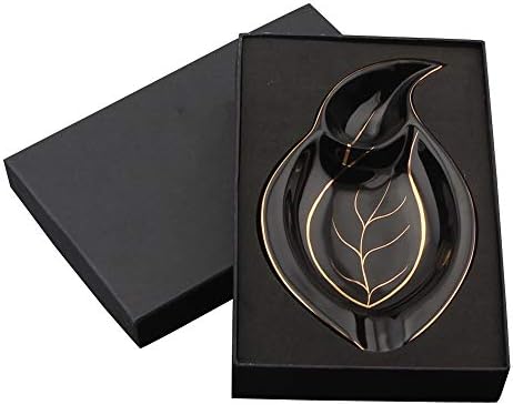 Mxiaoxia Creative em forma de folha cinzeira com material de cerâmica preta, usada na sala de estar e em decoração de