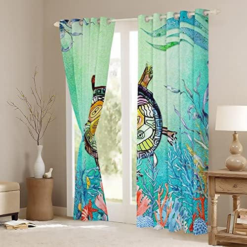Cortinas de janela de tartaruga marítima erosébrida, cortinas de tartaruga em barril para crianças quarto garotas garotas, cortinas