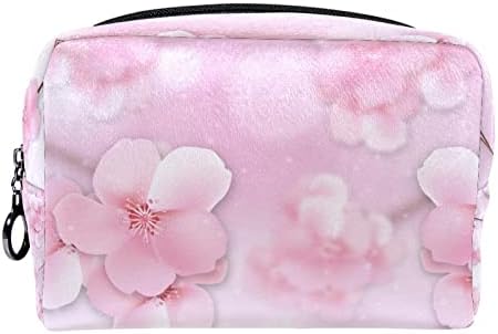 Bolsas de cosméticos para mulheres, bolsas de bolsas de maquiagem de maquiagem Bolsa de maquiagem Meninas, flores de cerejeira Flor floral rosa