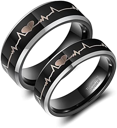 Greenpod 6mm 8mm Ekg Heartbeat Banda de casamento prateado tungstênio tungstênio anel para homens Mulheres Mulheres