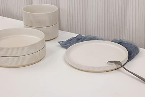 Placas de jantar da Famiware para um conjunto de pratos de 6, 10 polegadas, resistência a arranhões, louça de grés, cozinha de pratos rústicos modernos, fosco branco