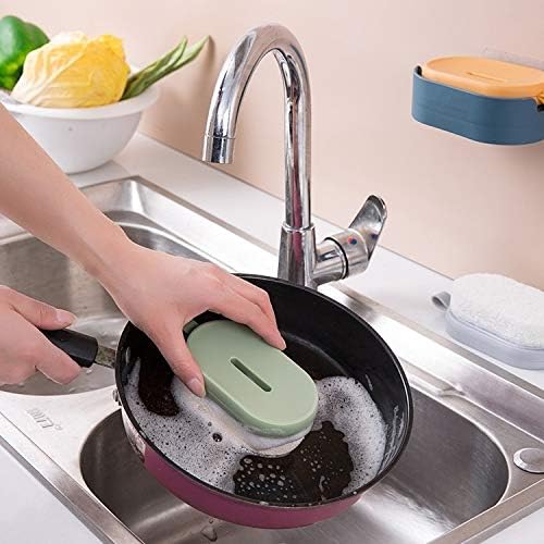 Escova de cozinha pincel de panela de panela com raspador, aderência confortável, limpador de esponja de prato