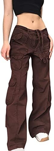 Calças de cargo folgadas de cargo feminino calças de ioga de cargo casual com bolsos mais jogadores de tamanho para