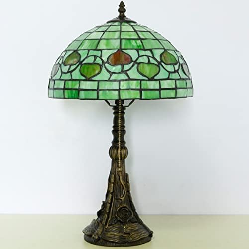 ZJART Tiffany estilo luminária de mesa W12H19 polegada Vidro verde de vidro de vidro antigo cabeceiro de mesa de mesa