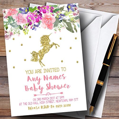 Convites de unicórnio de ouro floral convites para chá de bebê