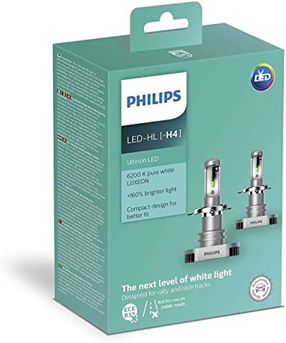 Philips Ultinon LED H4 Bulbs Conjunto de lâmpadas 2x 6200k +160% 11342ulwx2