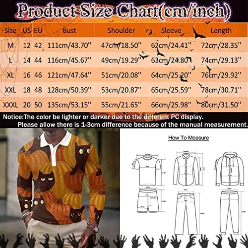 Xxbr halloween masculas pólo, engraçado gráfico de manga comprida Skeleleton Pumpkin Golf Tops Party Slim Fit Designer Shirt