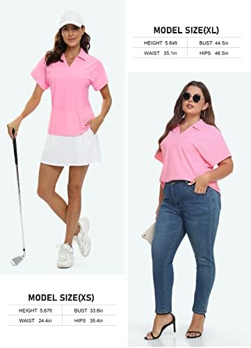 Jinshi feminino camisa de pólo de golfe vil de pescoço de colarinho de manga curta Top upf50+ camisas de tênis soltas