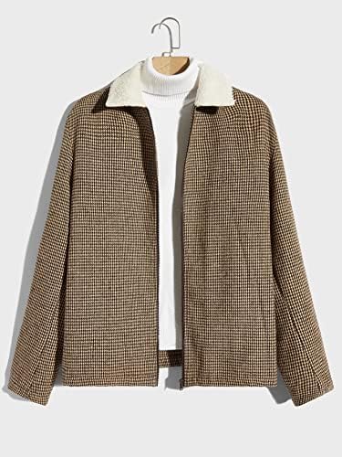 Oshho Jackets for Women - Homens Houndstooth Print Zip Up sobretudo sem suéter