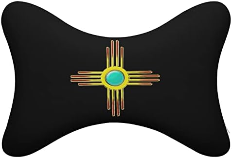 Zia Sun Pueblo Novo México Carconteiro Pillow Set de 2 Facos de Memória de Apoio de Pescoço Confortável Pressão Pillow para Travel para o assento de carro