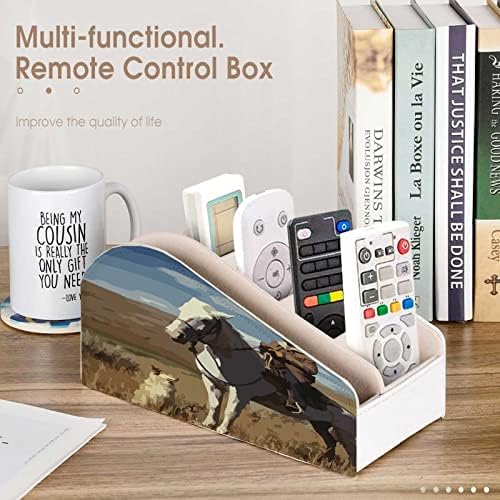 Caixa de armazenamento de controle remoto de desktop meicke, cavaleiro cowboy pastor ovelha cão cachorro a cavalo tv remoto caddy para mesa, 6 compartimentos de mesa organizadores para escritório/decoração de casa,