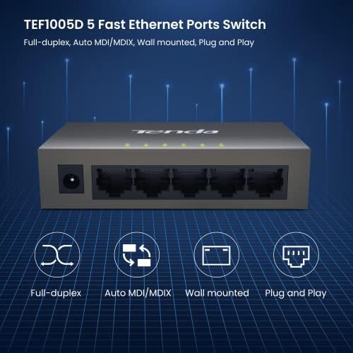Tenda tef1005d | 5 portas 10/100Mbps Fast Ethernet Switch | Splitter de rede de mesa | Metal resistente | Sem fãs