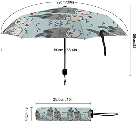 Linda Otter Love Travel Umbrella portátil Guarda dobrável à prova de vento para chuva Auto Open Close