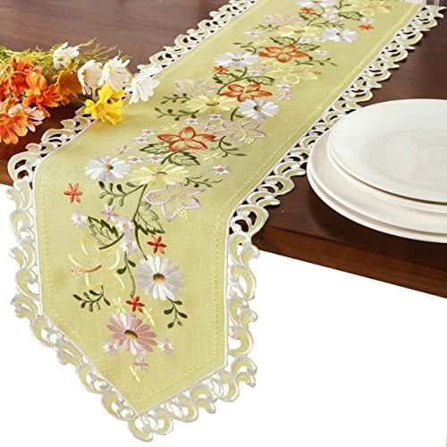 GrandDeco Spring Daisy Table Runner, Cutwork Floral and Daisy Cenário de bordo e margarida Lenço para a cozinha em casa Decoração