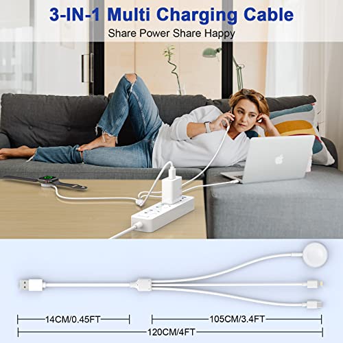 3 em 1 Smart Watch Charger Cable para Apple Watch/iPhone/AirPods, para o cabo de carregamento magnético do carregador Apple Watch para Iwatch Series 3/4/5/6/7/8/se/Ultra Portable Wireless Charger Cord 4ft/1,2m