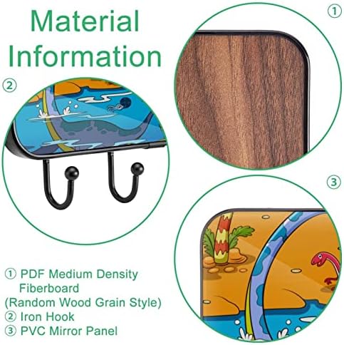 Montagem de parede para casaco de dinossauros de animais, rack de parede, cacau de entrada com 4 enganche para casaco de