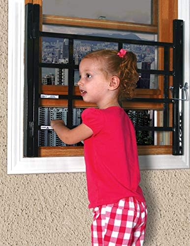 Segal S 4767 Guarda de janela fixa, preto-Guarda de segurança infantil ajustável evita quedas acidentais, parafusos resistentes a adulteração incluídos, não incorporados-31 ”a 54” W x 21,5 ”h