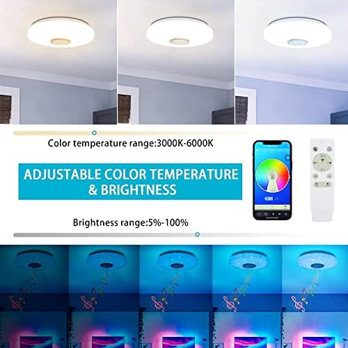 Luz de teto LED de 28cm de 28cm, luminária de teto diminuído e alteração de cores com aplicativo de alto -falante Bluetooth