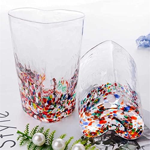 Wdbby amor coração em forma de vidro copo de vidro colorido padrão de martelo criativo suco de leite caneca caneca em casa
