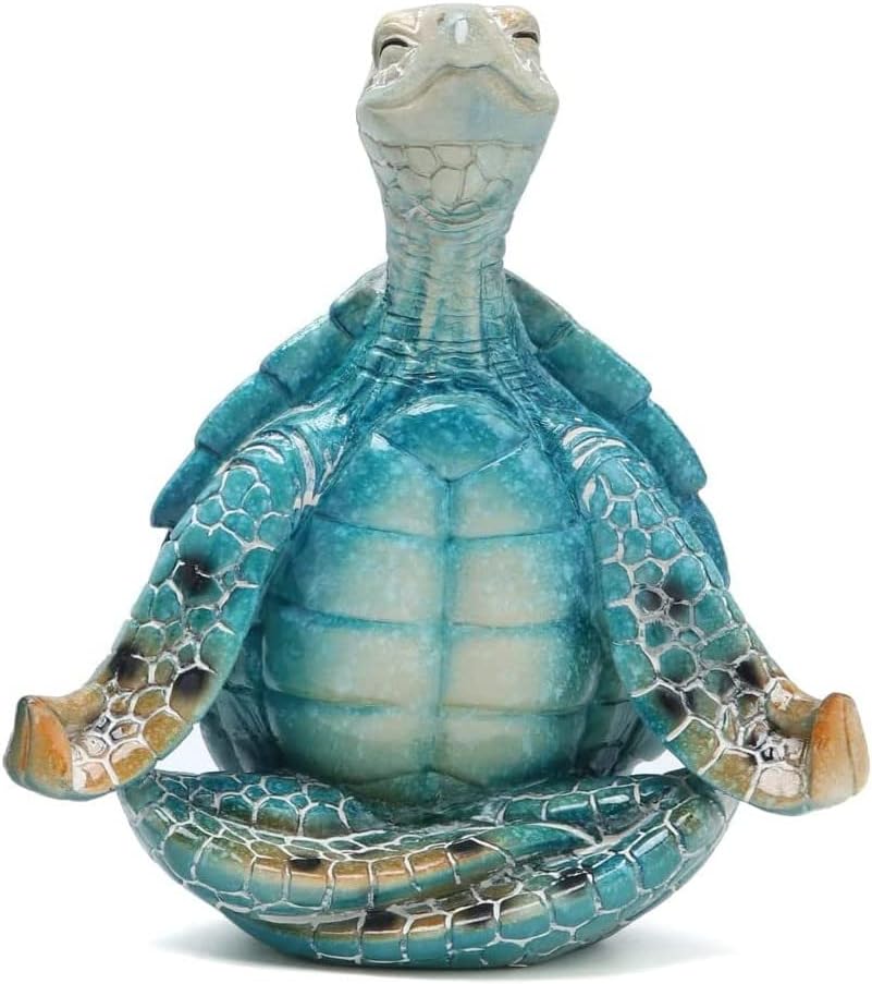 Vvgifts Meditação de tartaruga marinha decoração de ioga, tartaruga marinha meditando decorações de praia costeira, estátua de tartaruga marinha de yoga zen para decorações de escritório em casa