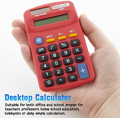 Tamanho da bolsa de calculadora de potência dupla de 8 dígitos Bazic, energia solar e bateria, exibição LCD, mini calculadoras