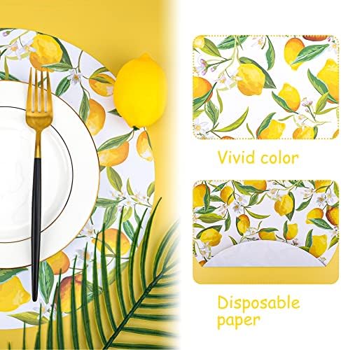 50 peças Placemats de papel de limão 12 polegadas de papel descartável de 12 polegadas Coloque tapetes de limão tropical Fruit