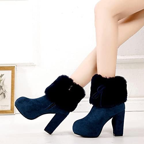 Botas de cunha para mulheres retrô Mantenha os calcanhares quadrados de inverno quente zíper confortável botas curtas Sapatos