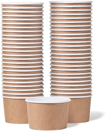 Matican Paper Cream Cups-50 contagens de 5,5 onças de sobremesas descartáveis ​​para alimentos quentes ou frios, suprimentos de festa de 5,5 onças tratam xícaras de sundae, iogurte congelado, sopa, marrom