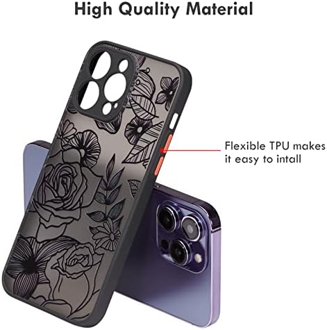 Caso Xizyo para iPhone 14 Pro 6,1 polegadas, Rose Padrão de estampa floral Design Slim Case para meninas TPU TPU Bumper Choffrof Protons Protective Cover, preto
