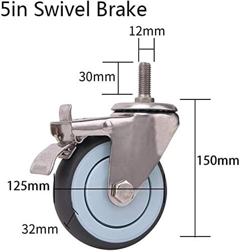 Nianxinn Rubber giration haste rastors de mobília industrial de mobília com freio, pacote de 4 raciocínio