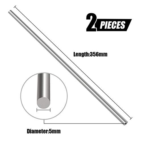 Swpeet 2pcs 1/5 polegada Aço inoxidável Solid Solid Round Baste Kit de estoque de barra, diâmetro 5 mm de comprimento 356 mm, perfeito
