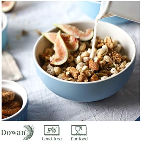 Tigelas de cereais dowan Conjunto de 4, 24 onças de tigela de cereais de cerâmica, tigelas de sopa de cereais azuis de porcelana - perfeitas para servir sopa, aveia, massas, salada, microondas e lavador de lavar louça