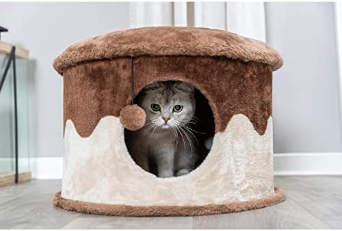 Trixie Cozy Cat condomínio com brinquedo de gato pendurado, marrom, pequeno