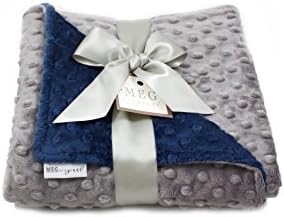 Meg original Minky Dot Baby Boy Blanket Azul/carvão vegetal 374