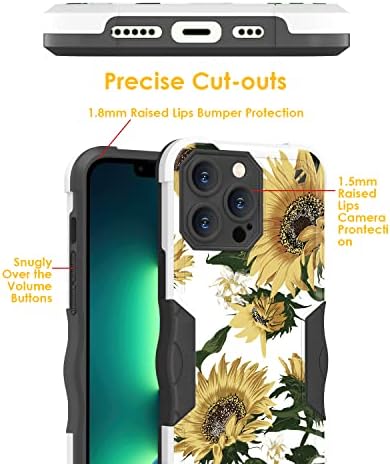 Caso de Hosgor para iPhone 14 Pro Max, fofo Bling Glitter Glitter Sunflower Design TPU macio + PC luxuoso PC Rugged